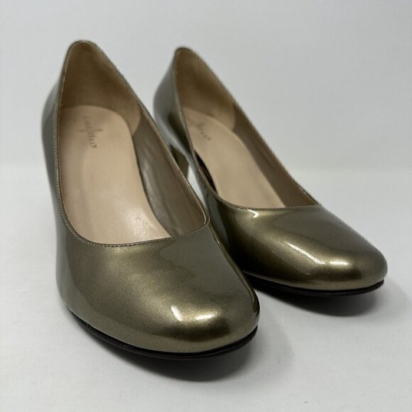 COLE HAAN Laney High Heels Pumps Gold Patent Leather Sz 8.5B - Picture 4 of 13